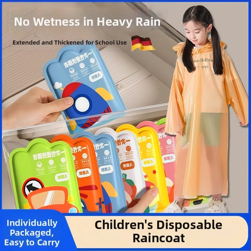 Pelerină de ploaie de unică folosință pentru copii, corp întreg, cu extensie și grosime sporită, piesă unică, material PE, pentru școală și călătorii.