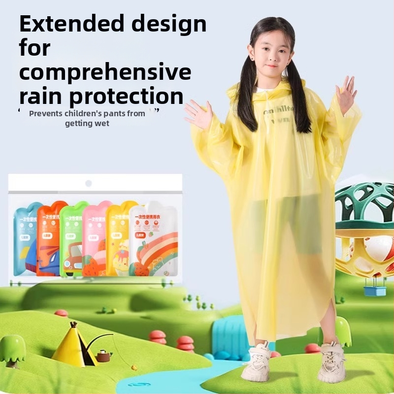 Pelerină de ploaie de unică folosință pentru copii, corp întreg, cu extensie și grosime sporită, piesă unică, material PE, pentru școală și călătorii.
