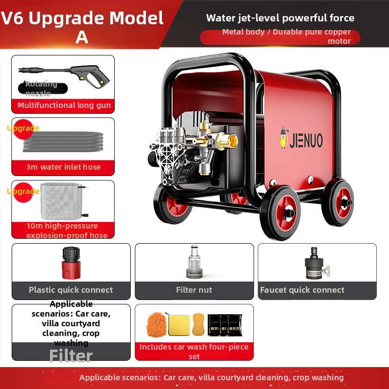 Geno mașină de spălat autoturisme pentru uz casnic, 220V, 1100W, motor cu inducție, capacitate 33L+, furtun 11–20 m