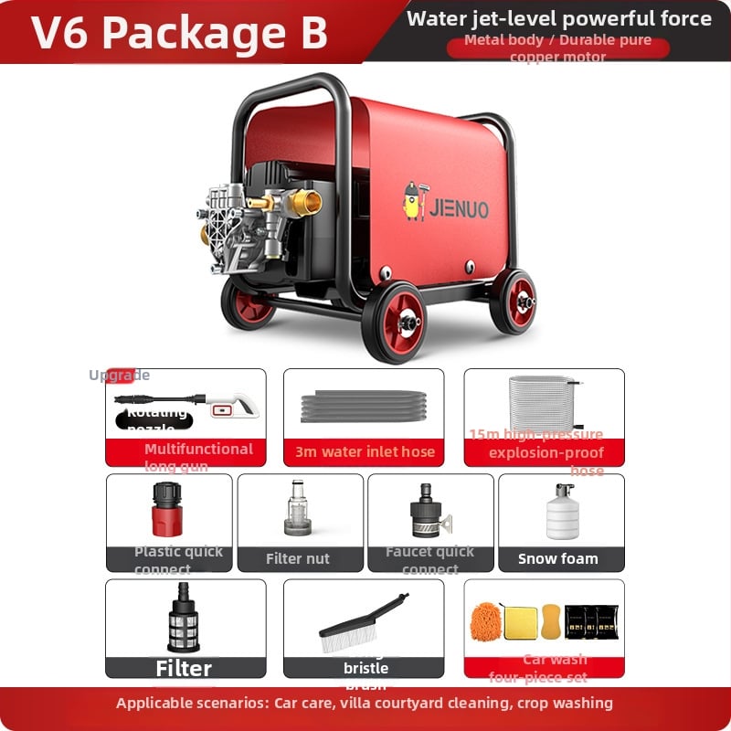 Geno mașină de spălat autoturisme pentru uz casnic, 220V, 1100W, motor cu inducție, capacitate 33L+, furtun 11–20 m