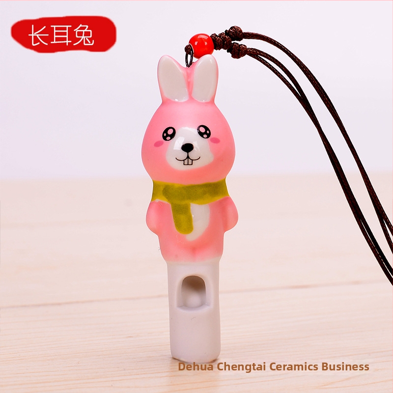 Keramický prívesok s píšťalkou v tvare zajaca, biela porcelína, Chengtai Ceramics, Cartoon kategória, balené v PP vrecku (materiál: biela porcelína; značka: Chengtai Ceramics; kategória: Cartoon)
