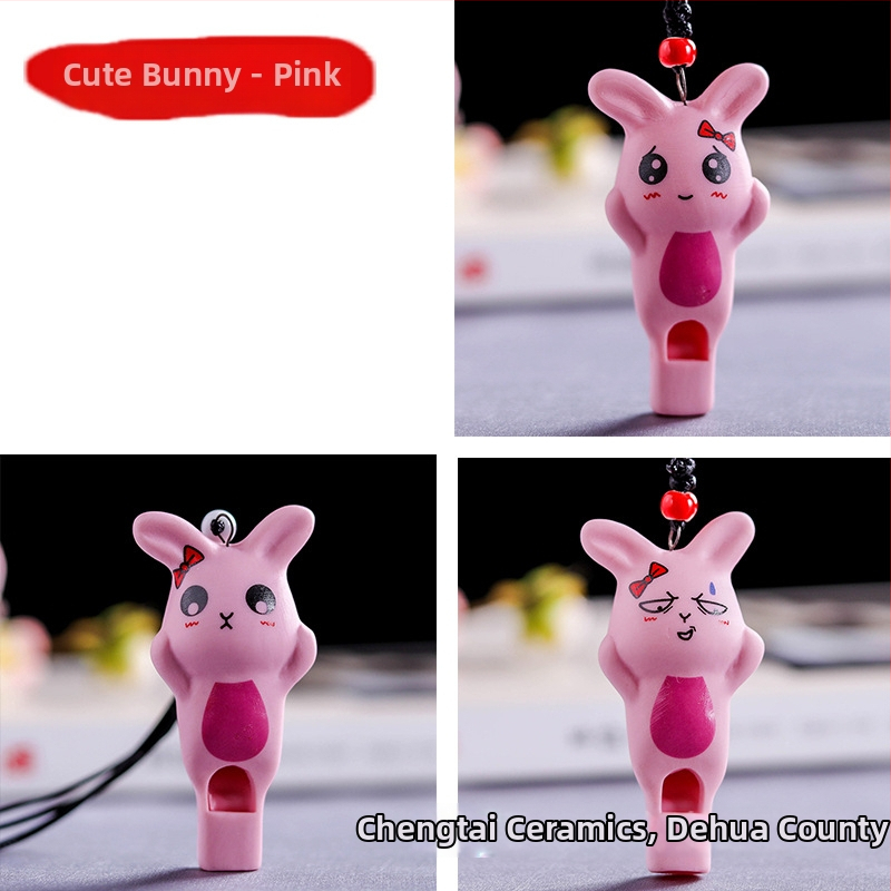 Keramický prívesok s píšťalkou v tvare zajaca, biela porcelína, Chengtai Ceramics, Cartoon kategória, balené v PP vrecku (materiál: biela porcelína; značka: Chengtai Ceramics; kategória: Cartoon)