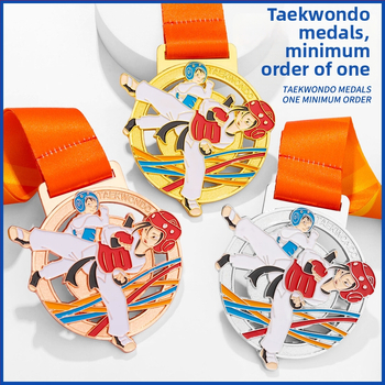 Taekwondo medaila, zinková zliatina s pozlátenou úpravou; tlač loga zahrnutá; možnosť prispôsobenia; vhodné pre individuálne ocenenie; prijímame zmiešané šarže.