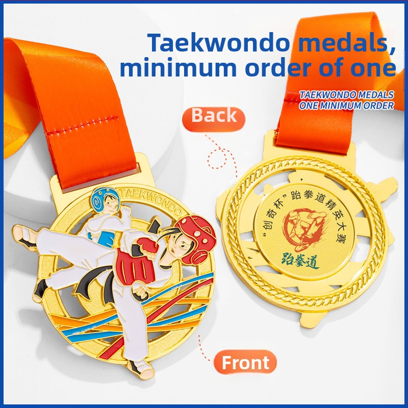 Taekwondo medaila, zinková zliatina s pozlátenou úpravou; tlač loga zahrnutá; možnosť prispôsobenia; vhodné pre individuálne ocenenie; prijímame zmiešané šarže.