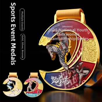 Taekwondo kovová medaila – prispôsobiteľná, pamätná pre súťaže, obchodný darček (Materiál: zliatina zinku)