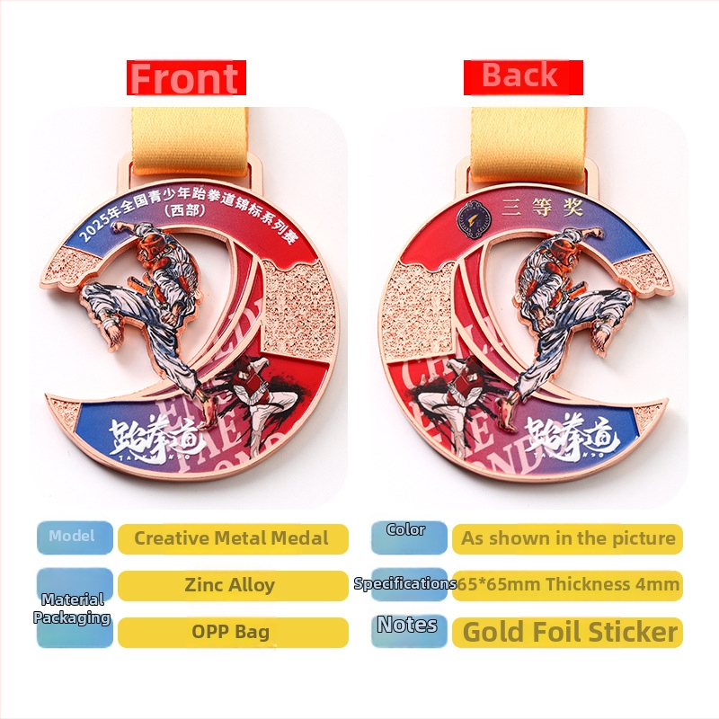 Taekwondo kovová medaila – prispôsobiteľná, pamätná pre súťaže, obchodný darček (Materiál: zliatina zinku)