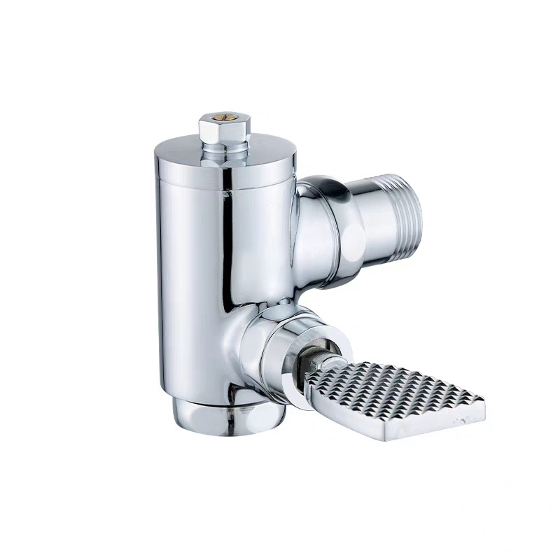 Supapă de spălare cu pedale pentru toaletă, model 90° unghi, timp de spălare 3–8 s, diametru ieșire 1 inch, presiune apă 0.1–1.0 MPa