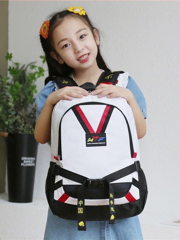 Taekwondo školska torba za djecu – Oxford tkanina, vodootporna, ergonomsko raspoređivanje tereta, za osnovnu školu, prugasti dizajn