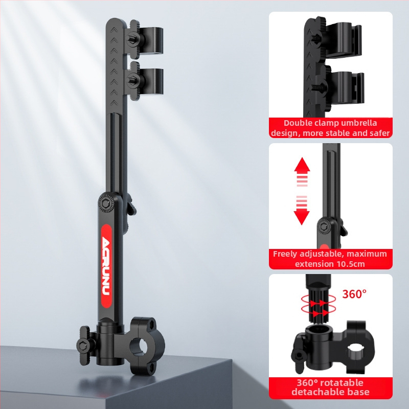 Držiak na slnečník pre elektrické vozidlá — vysúvateľný, skladací a stabilný dizajn; vhodný pre rúrky s vnútorným priemerom 2.5 cm; kompatibilný s elektrickými autami, motocyklami, bicyklami a kočíkmi.