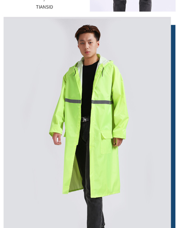 Dugi kišni kaput za odrasle, Oxford tkanina, debljina tkanine 23, PVC ljepilo za vodonepropusnost, otisnut logo