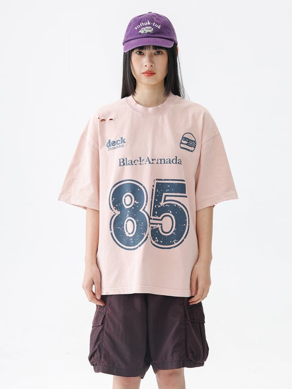 Majica kratkih rukava, japanski retro stil, 100% pamuk, široki kroj, okrugli vrat