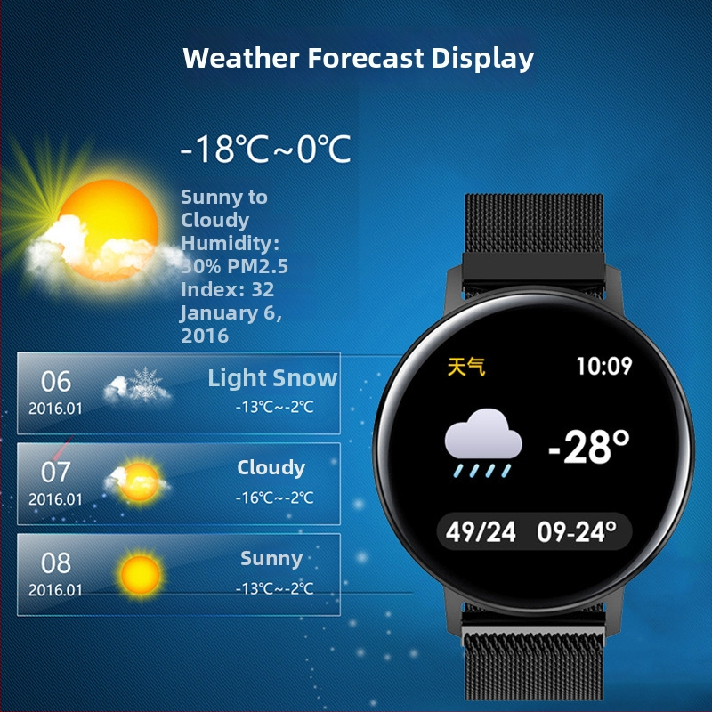 Bratara inteligentă R18t cu ecran tactil circular, monitorizare ritm cardiac și tensiune arterială, rezistentă la apă, Bluetooth pedometru