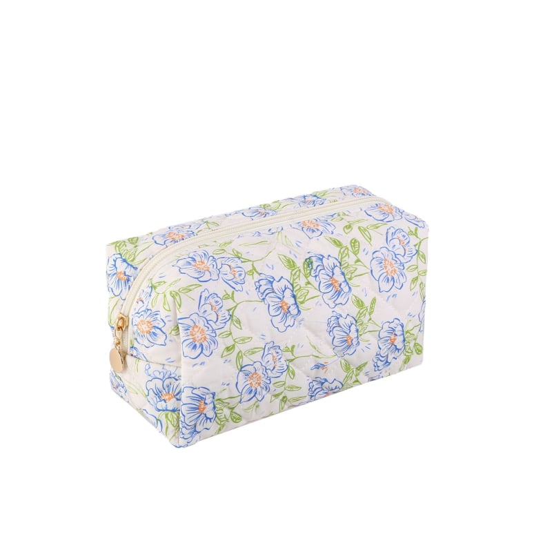 Τσαντάκι καλλυντικών με φερμουάρ, φλοράλ quilted σχέδιο, για ταξίδια και φροντίδα δέρματος, μεγάλη χωρητικότητα, φορητή αποθήκευση, ύφασμα πολυεστέρας, επένδυση πολυεστέρ-βαμβάκι, unisex