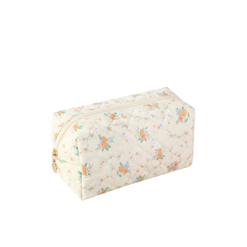 Τσαντάκι καλλυντικών με φερμουάρ, φλοράλ quilted σχέδιο, για ταξίδια και φροντίδα δέρματος, μεγάλη χωρητικότητα, φορητή αποθήκευση, ύφασμα πολυεστέρας, επένδυση πολυεστέρ-βαμβάκι, unisex