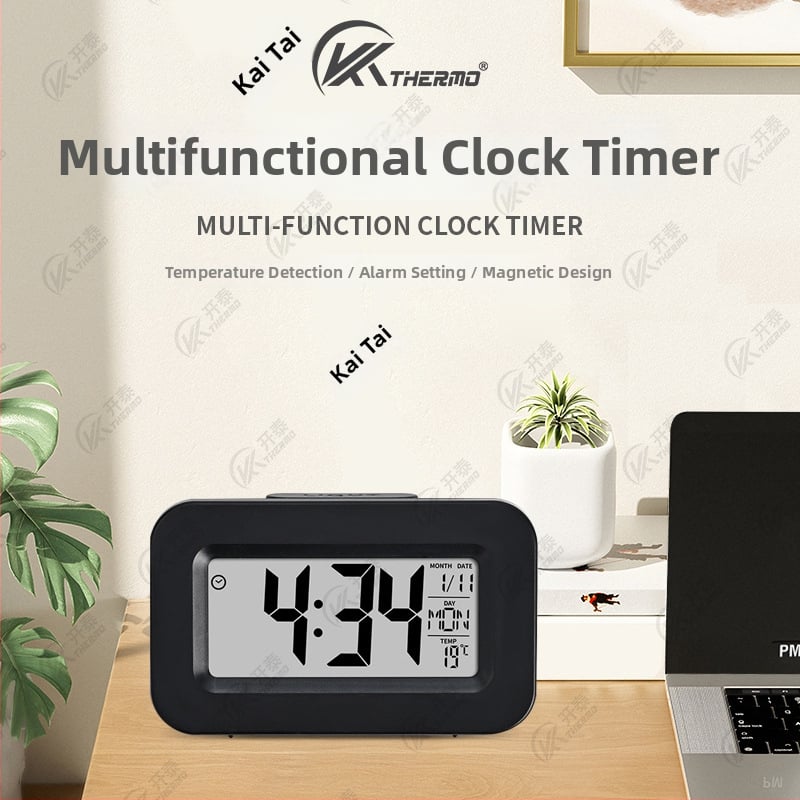 Πολυλειτουργικό ξυπνητήρι-χρονόμετρο με LCD οθόνη, θερμόμετρο και φωτιζόμενη ένδειξη, τροφοδοσία με μπαταρίες