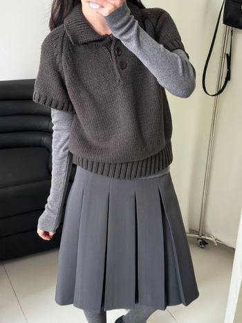 Πλεκτό πουλόβερ με γιακά πόλο, παχιά ύφανση, μανίκια 3/4, ακρυλικό (95%+)