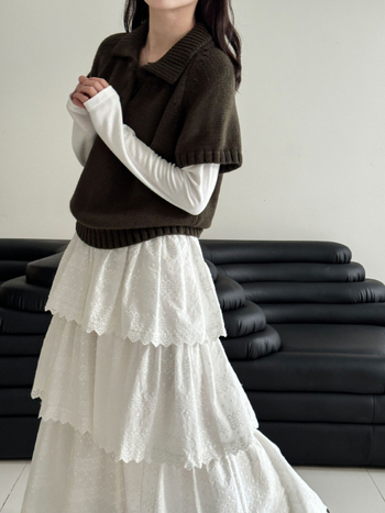 Πλεκτό πουλόβερ με γιακά πόλο, παχιά ύφανση, μανίκια 3/4, ακρυλικό (95%+)