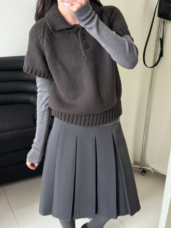 Πλεκτό πουλόβερ με γιακά πόλο, παχιά ύφανση, μανίκια 3/4, ακρυλικό (95%+)