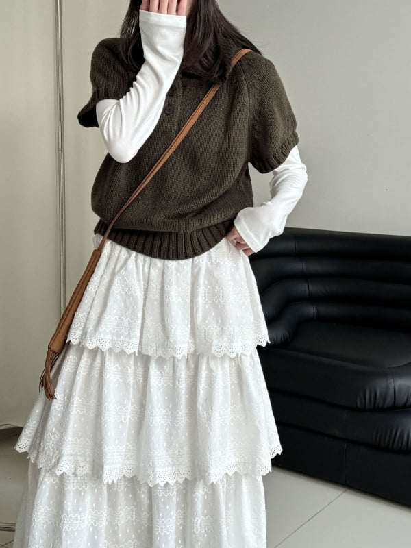 Πλεκτό πουλόβερ με γιακά πόλο, παχιά ύφανση, μανίκια 3/4, ακρυλικό (95%+)