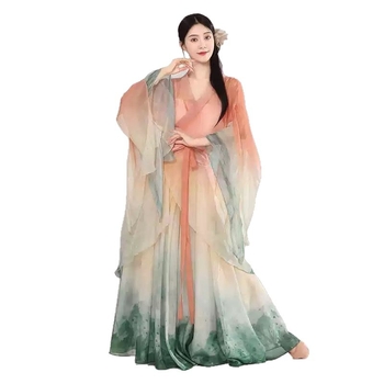 Klasični kineski plesni kostim s tečnim velikim rukavima i gradientnom suknjom s širokim rubom — folklorni ples, unisex; materijal Chenille; glavni materijal Spandex; drugi materijal Polyester; sezona proljeće 2025