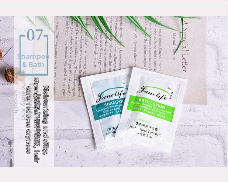 одноразов шестчленен комплект за четки за зъби и тоалетни принадлежности, пластмасов материал (PE), печатано лого, възможност за персонализация, срок на годност 36 месеца