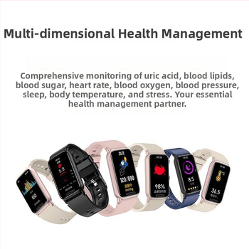 Inteligentné športové hodinky s neinvazívnym viacparametrovým monitorovaním zdravia: kyselina močová, krvný cukor, krvný tlak, krvný kyslík, lipidy a srdcový rytmus; vodotesné pre plávanie, IPS displej, silikónový remienok, výdrž batérie nad 21 dní