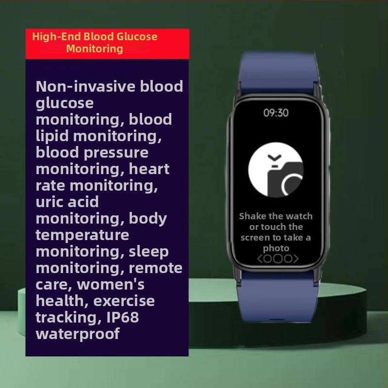 Inteligentné športové hodinky s neinvazívnym viacparametrovým monitorovaním zdravia: kyselina močová, krvný cukor, krvný tlak, krvný kyslík, lipidy a srdcový rytmus; vodotesné pre plávanie, IPS displej, silikónový remienok, výdrž batérie nad 21 dní