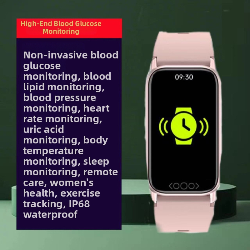 Inteligentné športové hodinky s neinvazívnym viacparametrovým monitorovaním zdravia: kyselina močová, krvný cukor, krvný tlak, krvný kyslík, lipidy a srdcový rytmus; vodotesné pre plávanie, IPS displej, silikónový remienok, výdrž batérie nad 21 dní