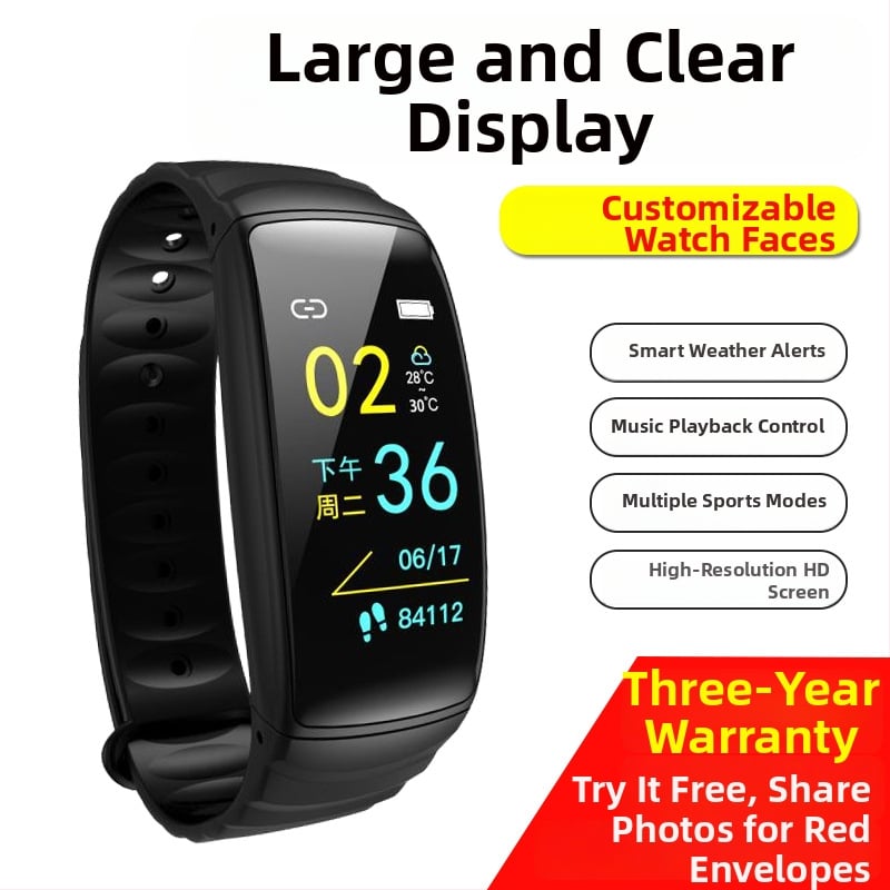 Pametni narukvica s upozorenjima vremena, alarmom, Bluetoothom, brojačem koraka, Android-kompatibilna, TPU remen, trajanje baterije 7–14 dana