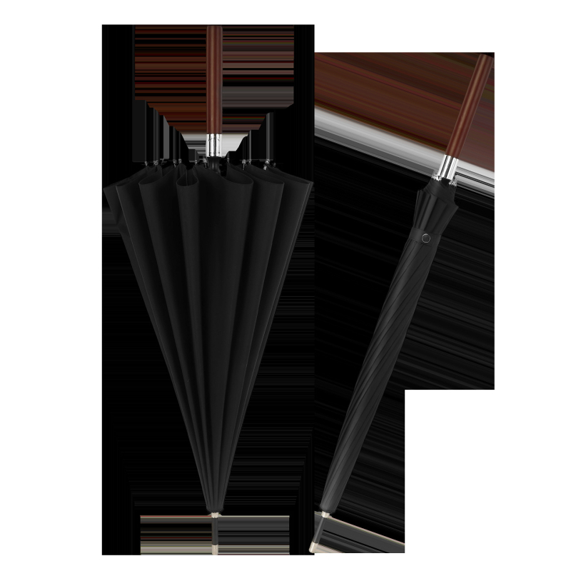 Férfi hosszú fogantyújú esernyő, 24 bordás váz alumíniumból, fa nyél, félautomata nyitás, Impact szövet