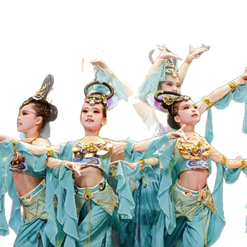 Dunhuang Feitian kostim za djevojčice – narodni ples, Chenille tkanina sa Spandexom i regeneriranim celuloznim vlaknima, zima 2023, udio vlakana ispod 30%