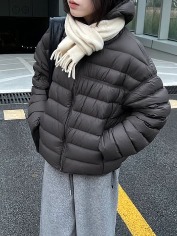 Γυναικείο μπουφάν με κουκούλα, νάιλον ύφασμα, χαλαρή γραμμή, περιεκτικότητα σε πούπουλα 86–90%, γέμισμα 101–200 g
