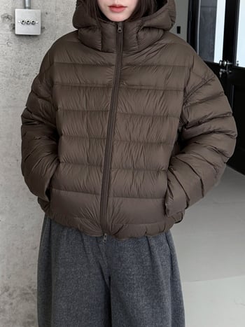 Γυναικείο μπουφάν με κουκούλα, νάιλον ύφασμα, χαλαρή γραμμή, περιεκτικότητα σε πούπουλα 86–90%, γέμισμα 101–200 g