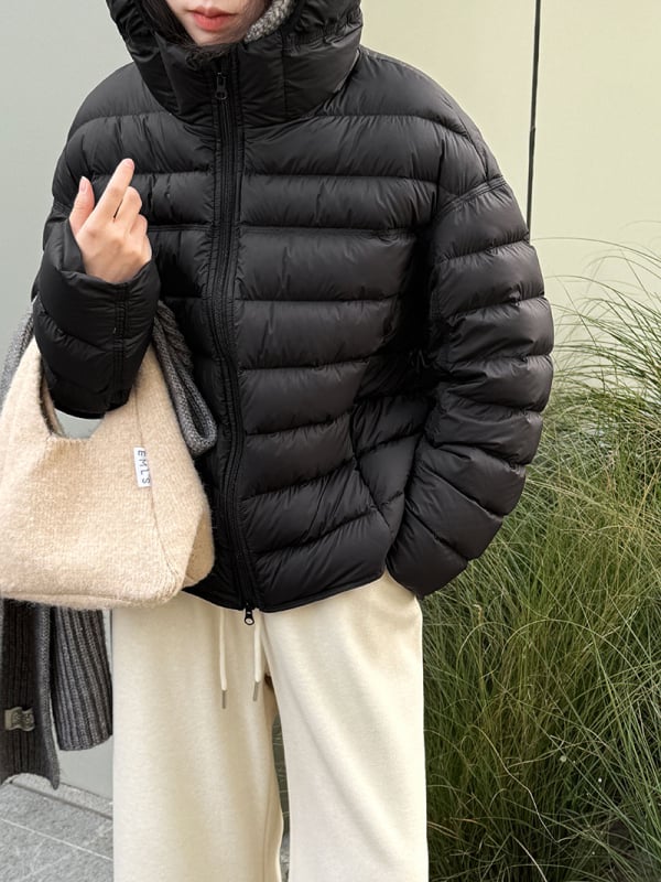 Γυναικείο μπουφάν με κουκούλα, νάιλον ύφασμα, χαλαρή γραμμή, περιεκτικότητα σε πούπουλα 86–90%, γέμισμα 101–200 g