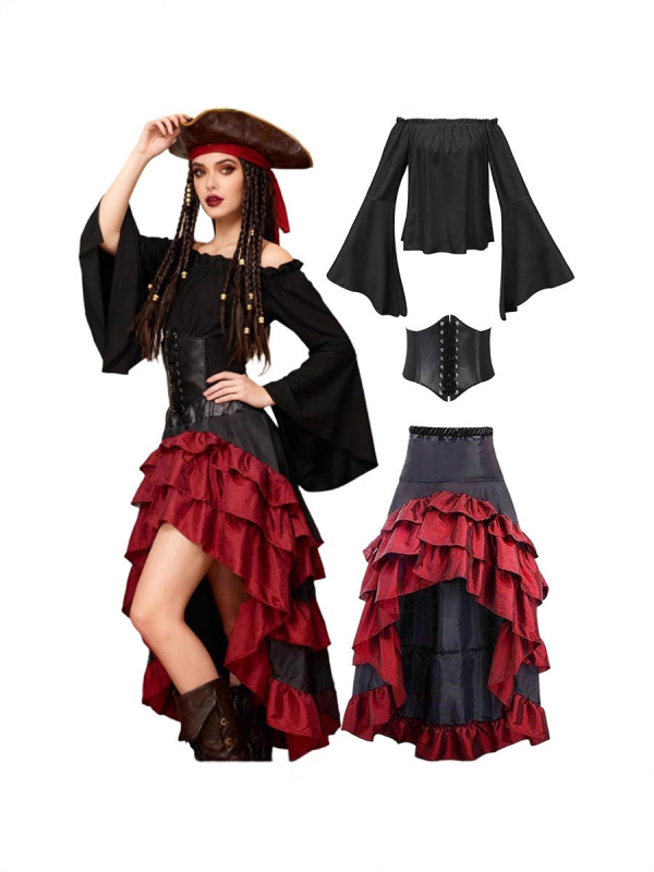 Ženski piratski cosplay set, pleteni materijal, scenski kostim, jesen 2025