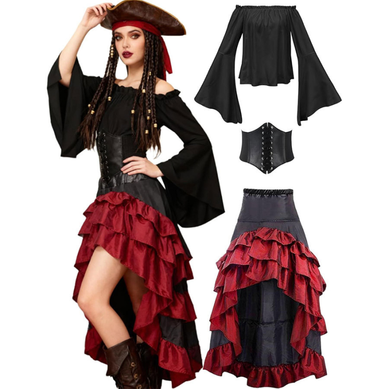 Ženski piratski cosplay set, pleteni materijal, scenski kostim, jesen 2025