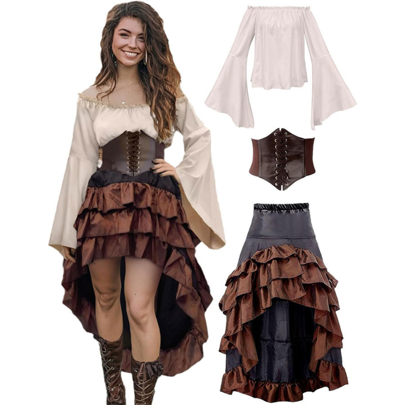 Ženski piratski cosplay set, pleteni materijal, scenski kostim, jesen 2025