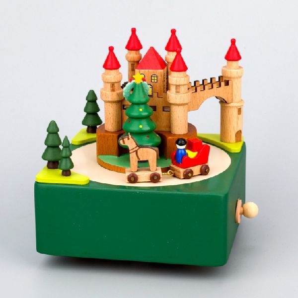 Ξύλινο κουτί μουσικής με μηχανισμό επαναφοράς — χειροποίητο, μικρή γλυκιά φιγούρα ζώου, μοντέρνο μινιμαλιστικό στυλ