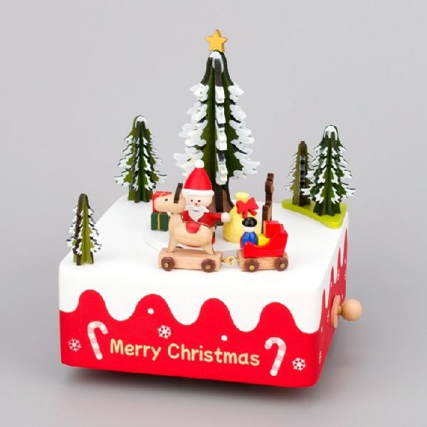 Ξύλινο κουτί μουσικής με μηχανισμό επαναφοράς — χειροποίητο, μικρή γλυκιά φιγούρα ζώου, μοντέρνο μινιμαλιστικό στυλ