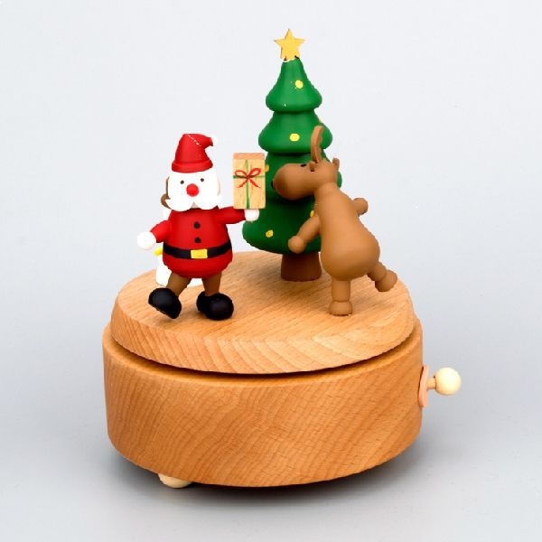 Ξύλινο κουτί μουσικής με μηχανισμό επαναφοράς — χειροποίητο, μικρή γλυκιά φιγούρα ζώου, μοντέρνο μινιμαλιστικό στυλ