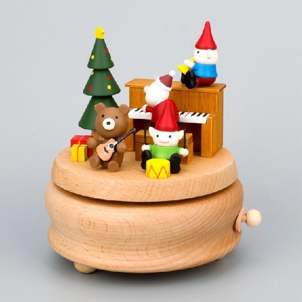 Ξύλινο κουτί μουσικής με μηχανισμό επαναφοράς — χειροποίητο, μικρή γλυκιά φιγούρα ζώου, μοντέρνο μινιμαλιστικό στυλ