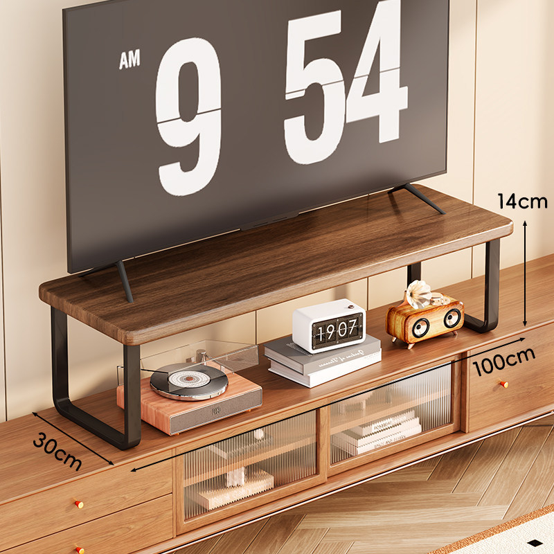 Držač TV od masivnog drveta s podiznim stupnjem, policom za prikaz, stolni tip, 1 sloj, model Shelf
