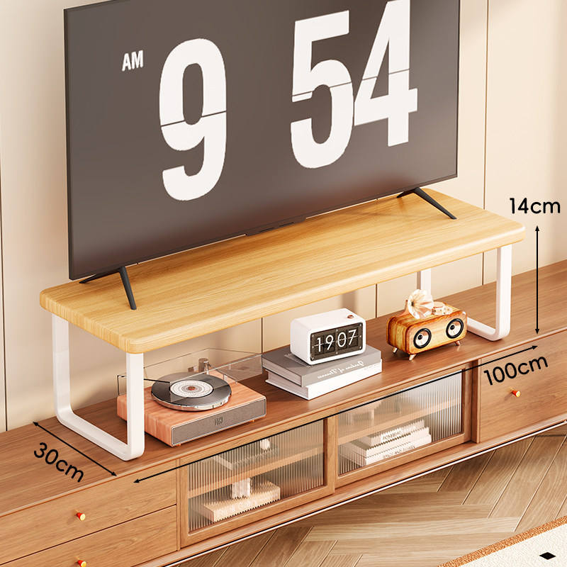 Držač TV od masivnog drveta s podiznim stupnjem, policom za prikaz, stolni tip, 1 sloj, model Shelf