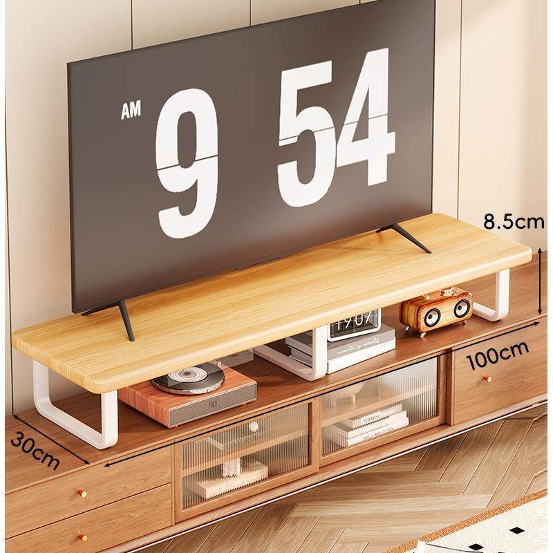 Držač TV od masivnog drveta s podiznim stupnjem, policom za prikaz, stolni tip, 1 sloj, model Shelf