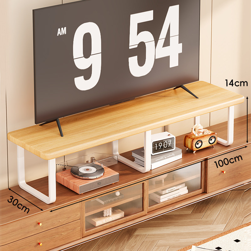 Držač TV od masivnog drveta s podiznim stupnjem, policom za prikaz, stolni tip, 1 sloj, model Shelf