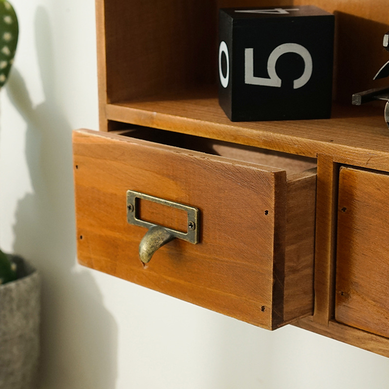 Drveni organizator za stolni prostor s ladicom za sitnice – borovo drvo, japanski stil