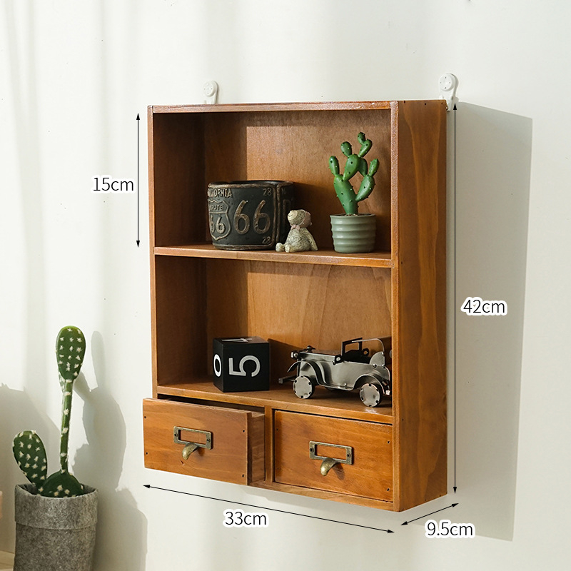 Drveni organizator za stolni prostor s ladicom za sitnice – borovo drvo, japanski stil