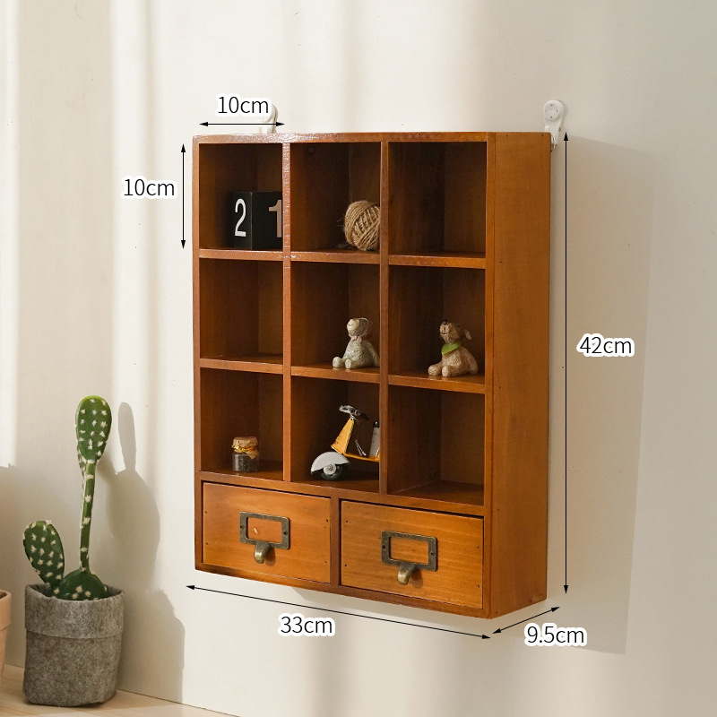 Drveni organizator za stolni prostor s ladicom za sitnice – borovo drvo, japanski stil