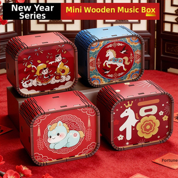 Drevená mini hudobná skrinka so 26 tónov, Nový rok, možnosť vlastného loga, tlač a UV tlač