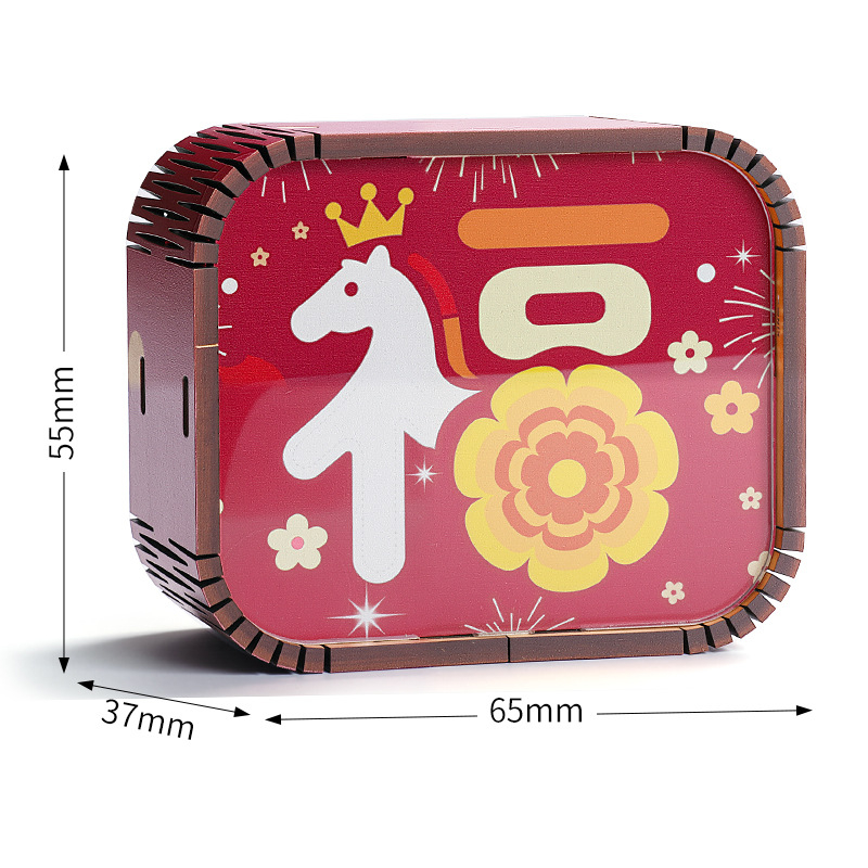 Ξύλινο μίνι μουσικό κουτί με 26 νότες για το Νέο Έτος, καρτούν στυλ, προσαρμοσμένο λογότυπο, εκτύπωση και UV εκτύπωση